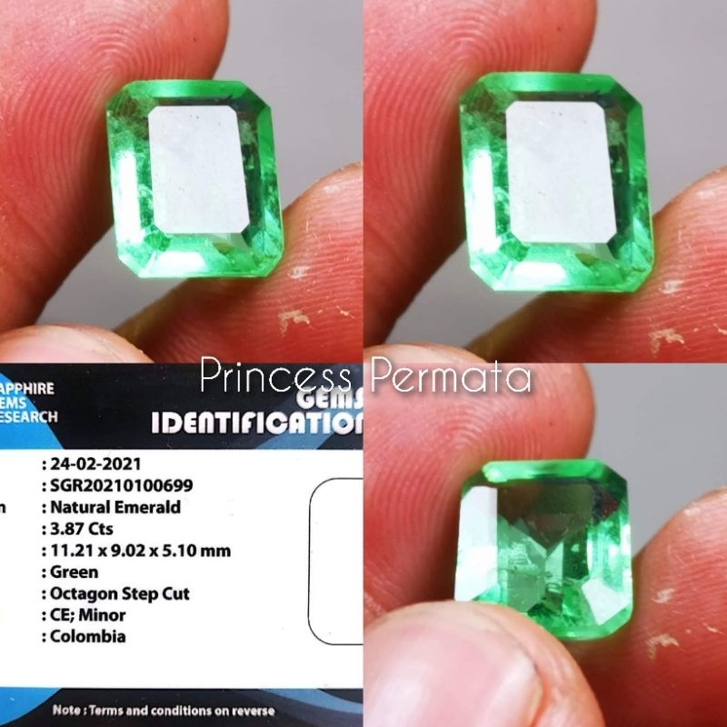 Natural Cincin Batu Permata Zamrud Colombia/ Emerald Beryl Include Memo SGR GEMS Lab
