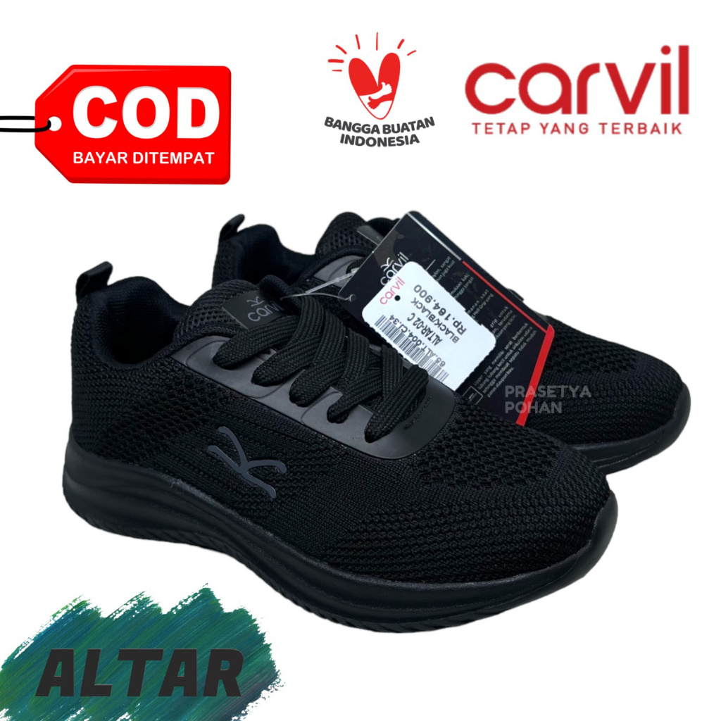 Sepatu Sekolah TK SD SMP Anti Slip Original Carvil - Sepatu Anak Laki dan Perempuan TK SD SMP - Hitam Putih Strap