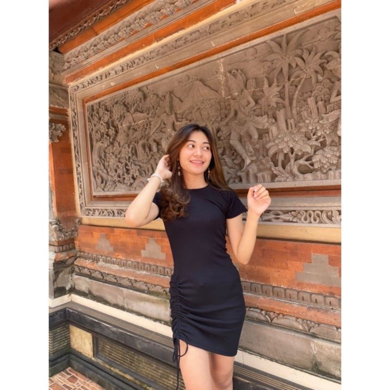 Dress Bodycon Rajut Wanita Chika/ Dress wanita serut bodycon/ Dress Chika Rajut Rib