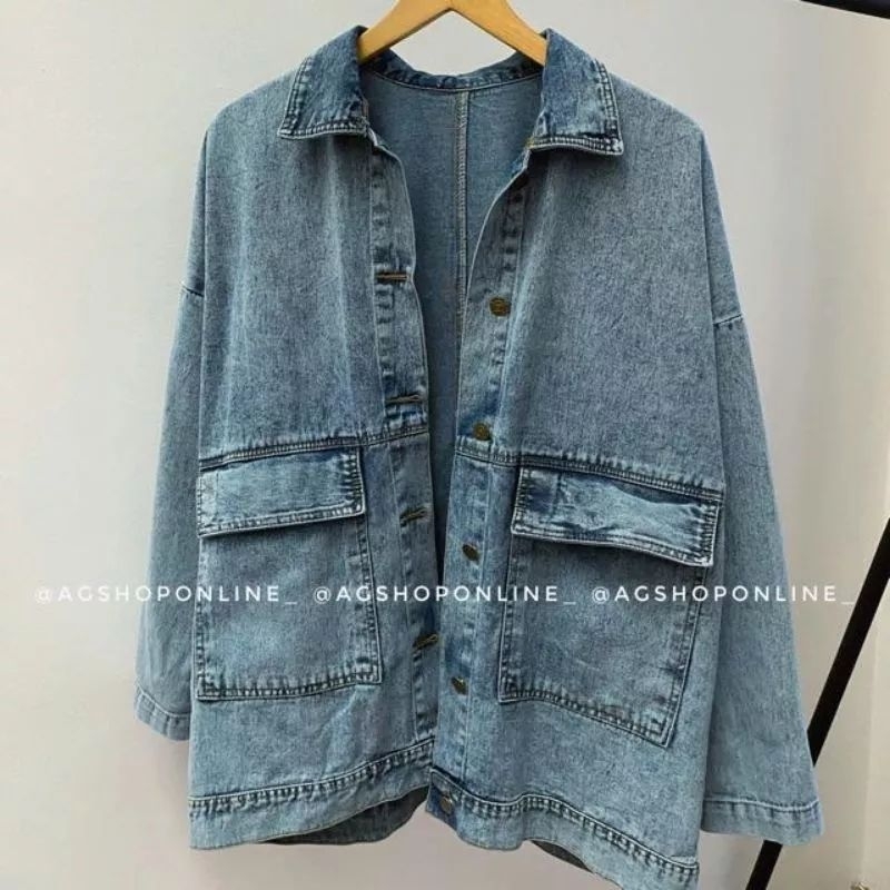 Tamstore Jaket Jeans Denim Wanita Oversize