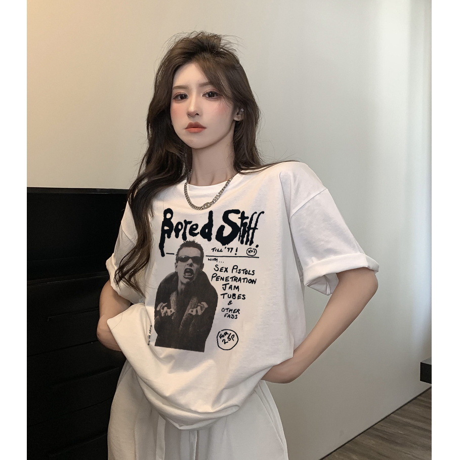 kaos wanita korean style graphic graffiti print t-shirt import lengan pendek oversize kaos wanita kekinian