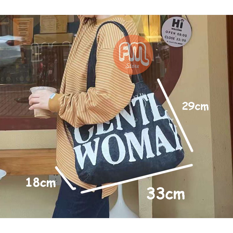 NEW Tote Bag Wanita Gentle Woman Denim Canvas Rip Large / Totebag Import