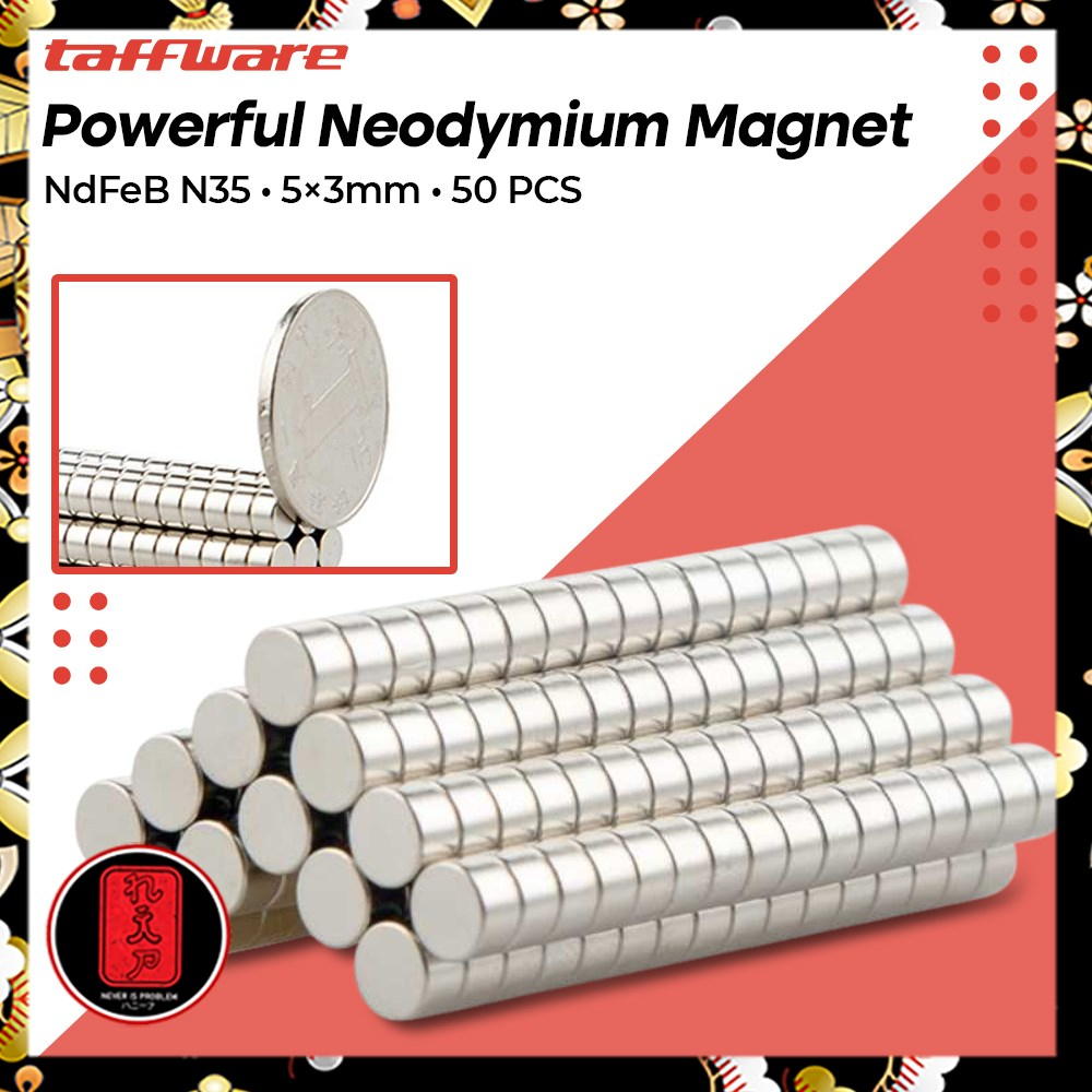 Taffware Powerful Neodymium Magnet NdFeB N35 50 PCS - MG01 - Silver