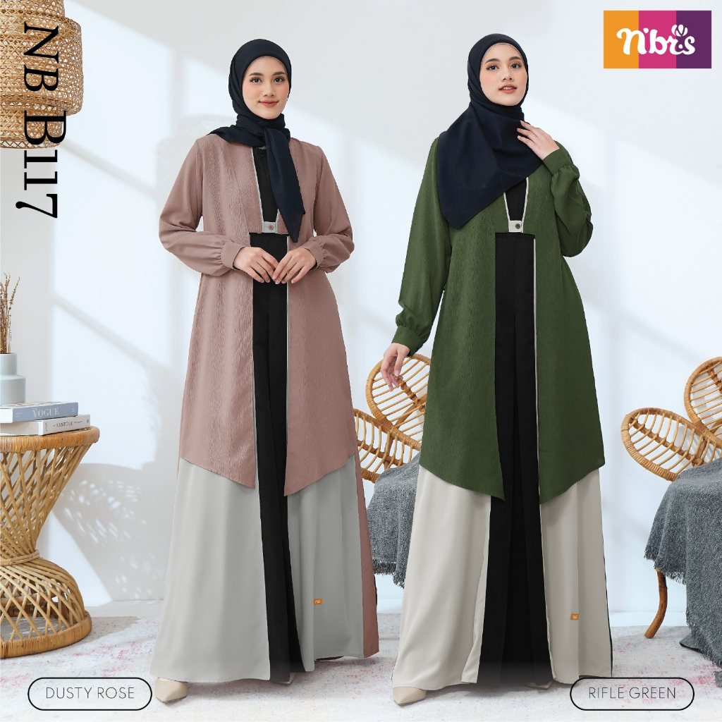 Nibras Gamis NB B117 Bahan Timika mix Carina Fashion Muslimah Simpel by Nibras bisa COD