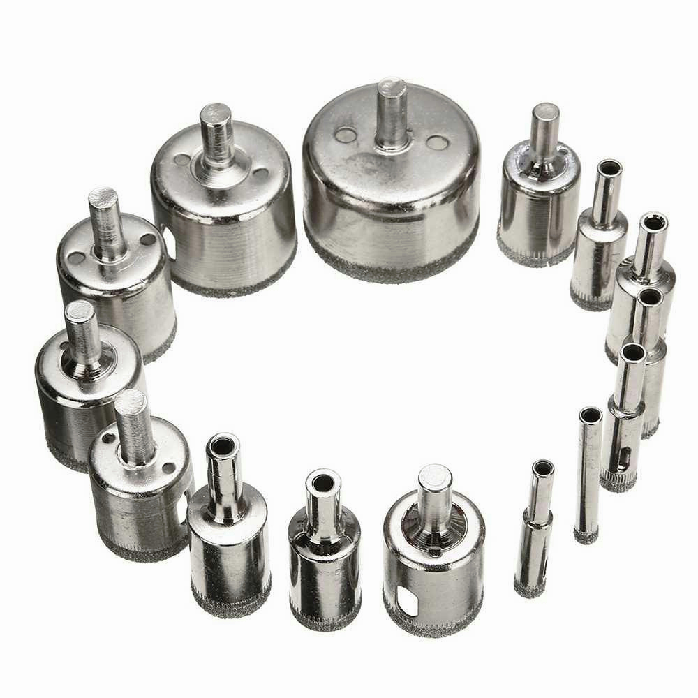 YUN Mall  15/10PCS set mata bor kaca keramik granit marmer batu porselen diamond hss holesaw pelubang 6mm - 30mm/6-50MM