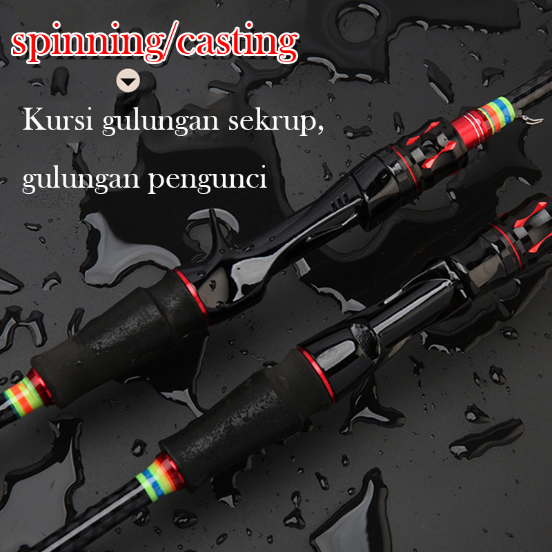 pancing 1 set reel pancing lengkap kuat / Umpan Serat Karbon Tongkat Pancing  Keras untuk Laut Tongkat Pancing Portabel 2 Bagian 1.65M 1.8M 2.1M Joran Pancing