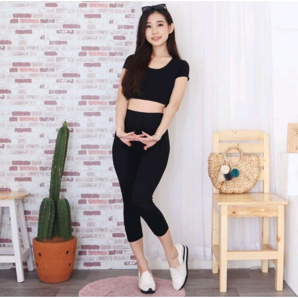 CELANA LEGGING HW 7/8 HITAM POLOS