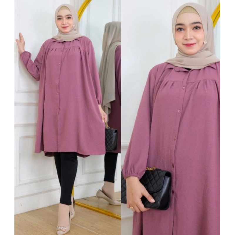 tunik crinkle airflow | kemeja crinkle | atasan muslimah terbaru