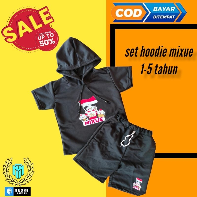 Setelan Mixue 1-5 Tahun Kaos Hoodie Anak