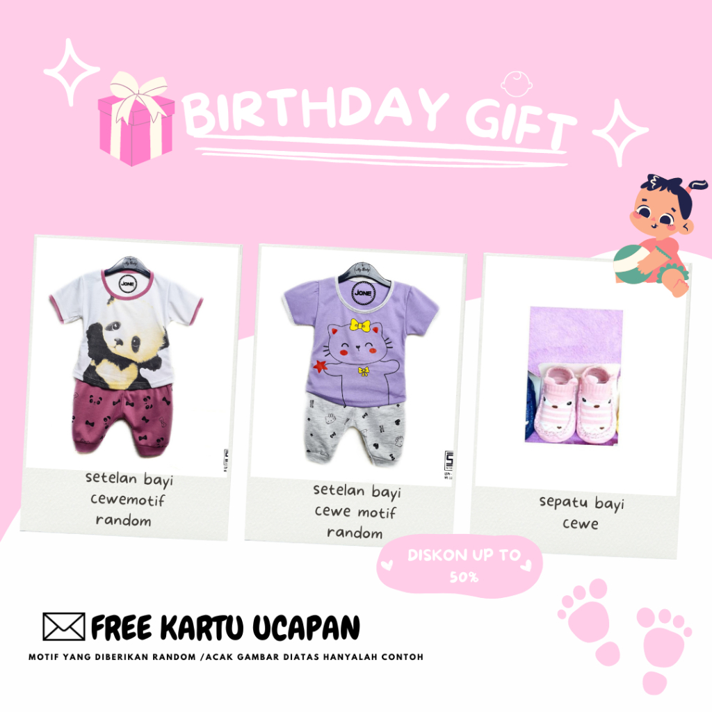 BIRTHDAY GIFT KADO ULANG TAHUN SETELAN BAJU BAYI PEREMPUAN SETELAN ANAK CEWE LUCU STELAN CEWEK 6 12 BULAN IMUT CANTIK