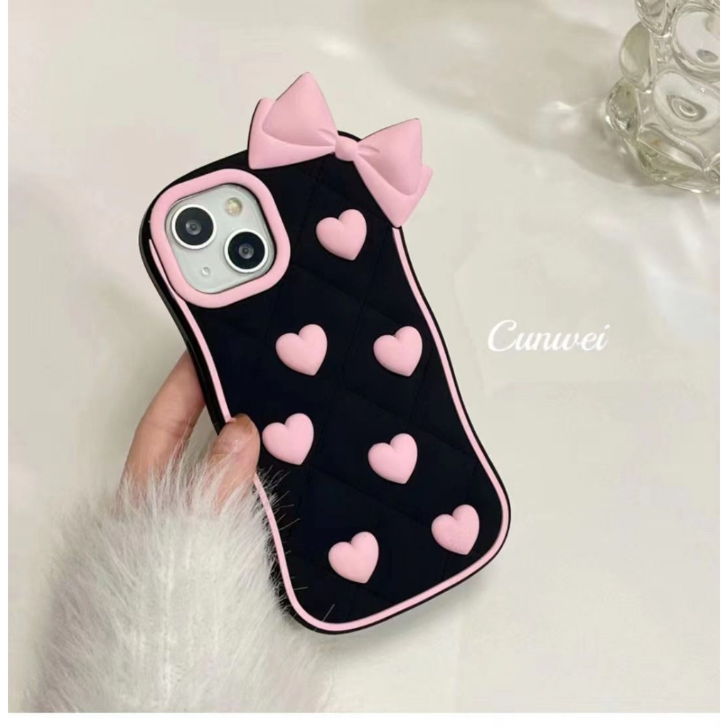 Soft Case 3D Black Love Pita untuk IP X XR XS 11 12 13 14