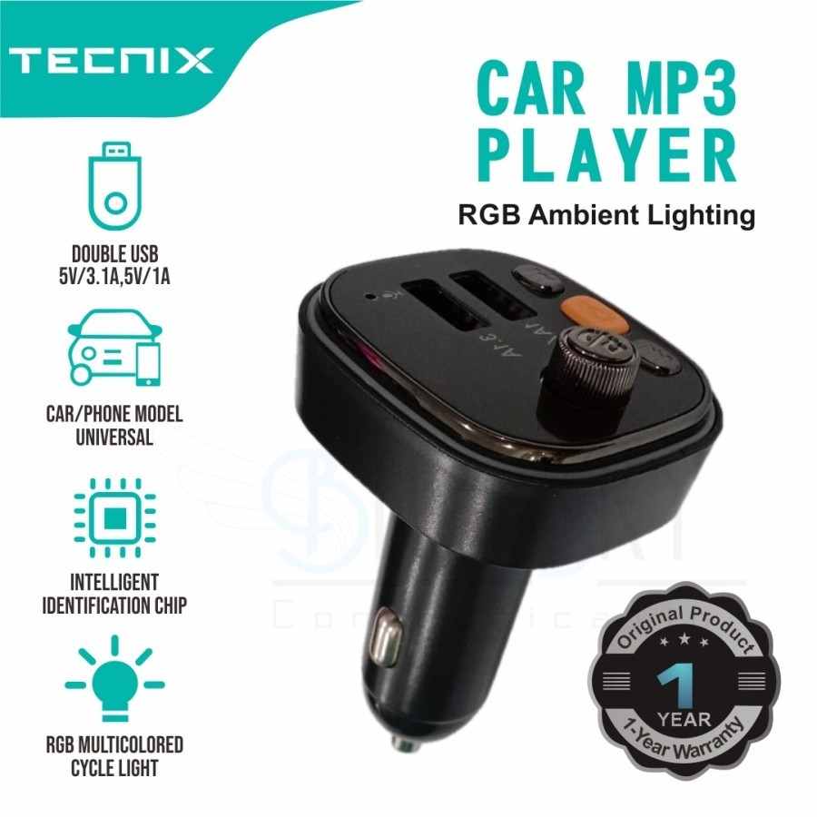 Tecnix CHR-B020 Car Charger MP3 Player RGB Ambient Lighting Original