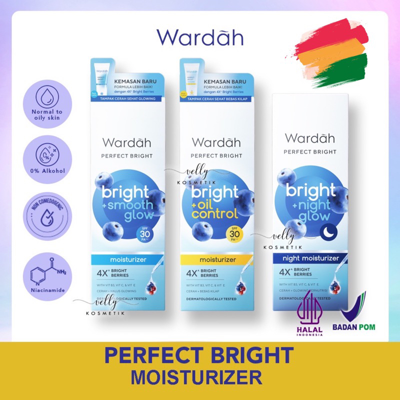 WARDAH PERFECT BRIGHT MOISTURIZER BRIGHT (OIL CONTROL &amp; SMOOTH GLOW &amp; NIGHT MOISTURIZER) SPF 30 20ML