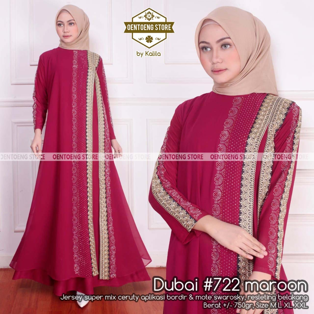 Gamis Muslimah Dubai Semi India 722 Bahan Jersey Super Model Simple Nyaman Dipakai