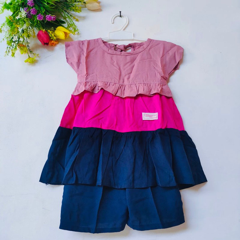 Setelan Anak 1 2 3 Tahun Anak Cewek Perempuan Rayon Rempel Tumpuk Raibow pelangi lucu Kekinian Set Anak Terbaru ( Setelan Rayon Rainbow )