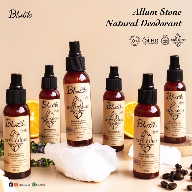 Blantika Tawas Spray Natural Deodorant Crystal Allum Stone - deodoran alami tahan bau badan