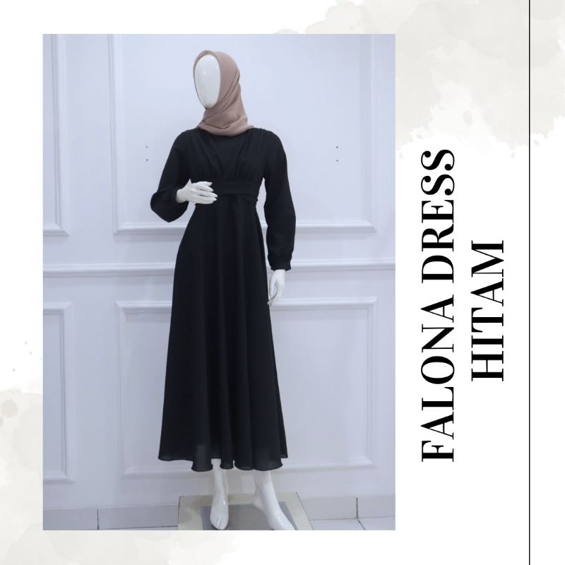 falona dress hitam| gamis hitam| gamis polos hitam| dress kondangan| dress ceruty| gamis ceruty diam