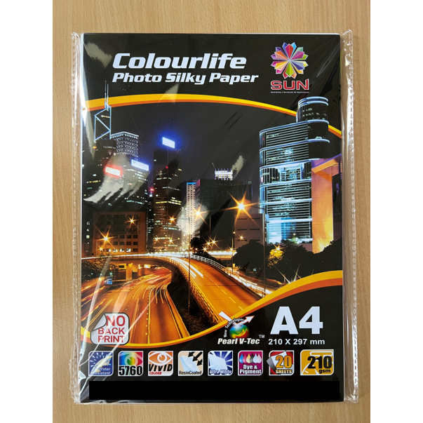 Kertas Foto A4 Sun Colourlife Photo Silky Paper A4 210 / 265 gsm 20 Sheets