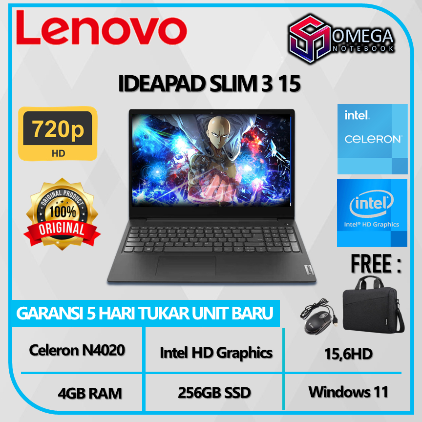 Lenovo Ideapad Slim 3 15IGL05 N4020 4GB 512SSD 15.6HD Windows 11 Laptop Sekolah Murah