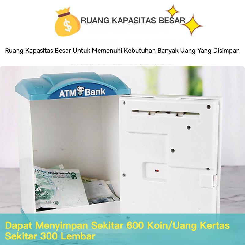 【dengan kunci kombinasi】stiker gratis Mainan Edukasi ATM Celengan Tabungan Sidik Jari Brankas Baterai dengan Password Fingerprint