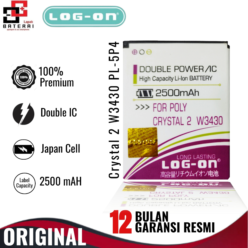 LOG - ON Baterai Polytron W3430 Crystal 2 PL5P4 Double IC Protection Battery Batre