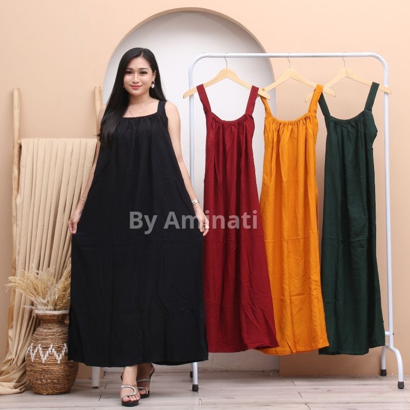 Daster Longdres  Kekinian Busui Jumbo Polos Daster Ibu Muda Big Size Yukensi Tanpa Lengan Tali Satu 