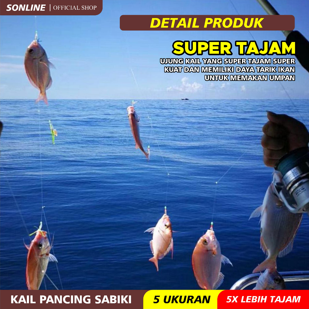 SONLINE Kail Pancing Sabiki Kotrekan Kail Umpan Kulit Ikan Kawat Perak 6 Mata Kail Umpan Pancing Gantung 6 In 1