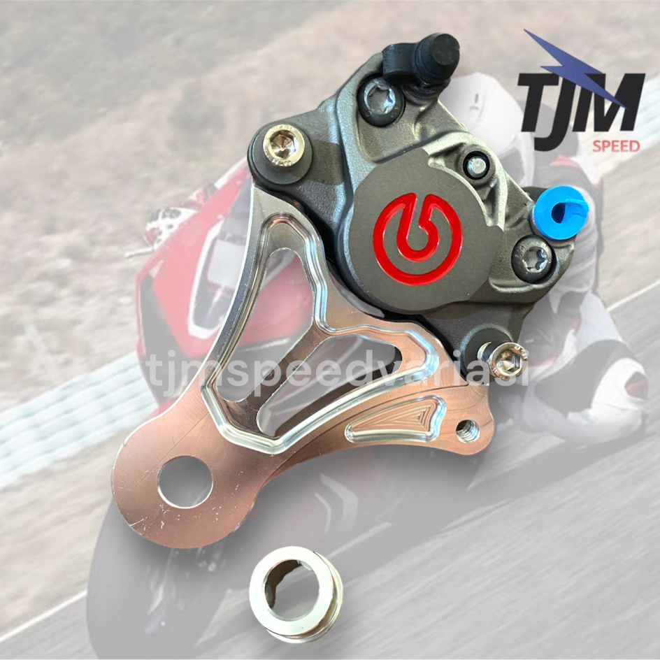 paket kaliper brembo p2 2p grey red logo ori italy + bracket kaliper 2p p2 belakang brembo ninja r /
