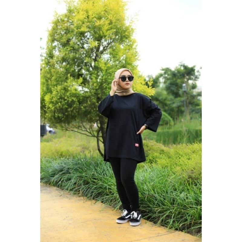 Kaos lengan panjang wanita Oversize 7/8 Distro baju wanita hitam