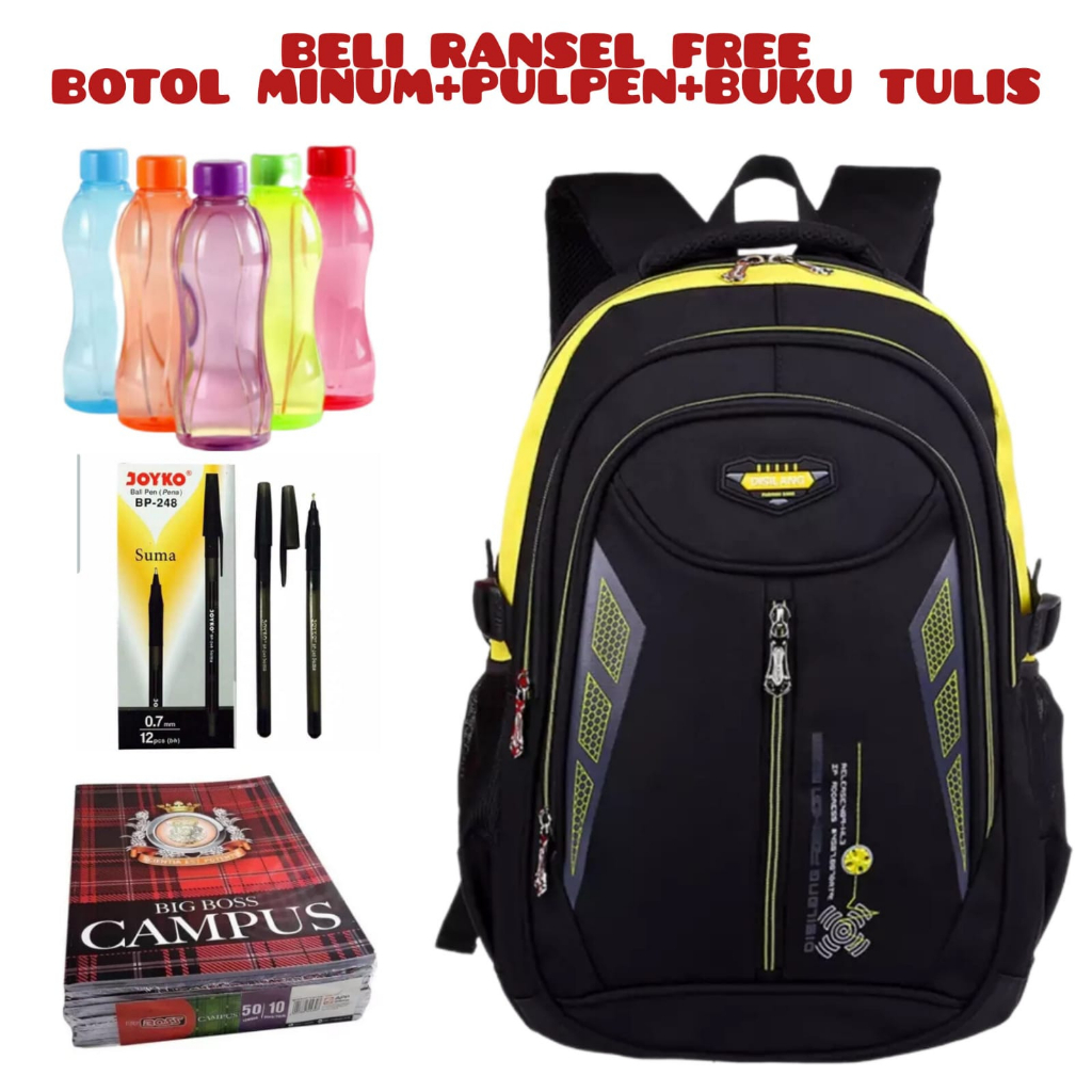 JS_Beli 1 Dapat 4-Tas Pria ZB RDN 069 Distro Raindoz Bandung Ransel Punggung Backpack Cowok Keren Sek BRAN NB-Tp BJ Beli Ransel Free Botol Minum+Pulpen+Buku Tulis