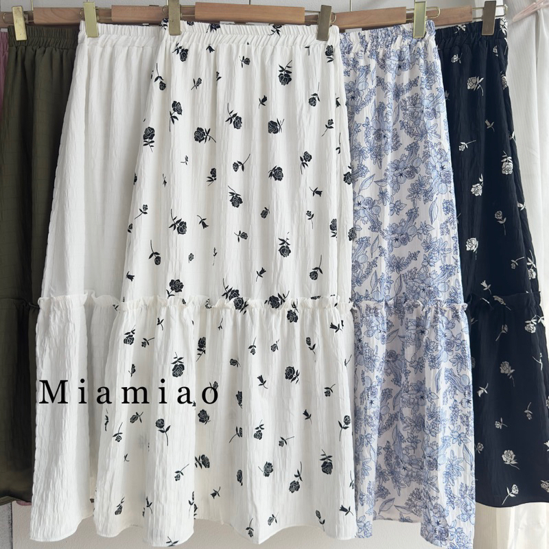 YUNA long skirt/rok wanita A-line midi/rok wanita motif bunga korea