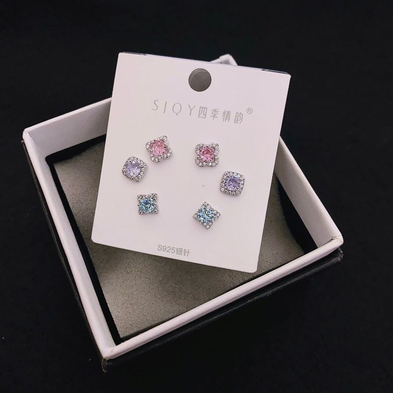 Anting Silver925 Perak isi 3set mata tanam kilau mirip emas asli Premium Quality Anti Karat anti alergi S408