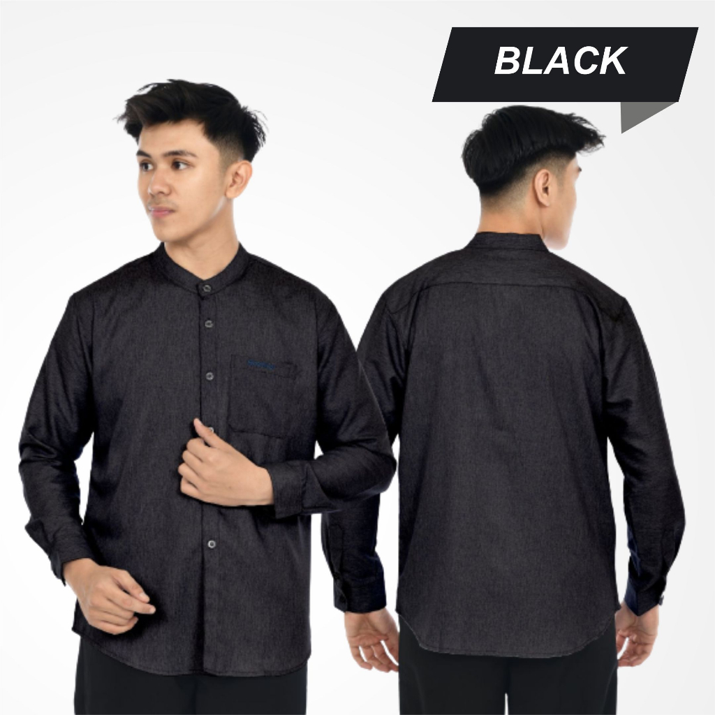 EMWE Kemeja Koko Pria Katun Madinah Premium Lengan Panjang Model Basic Polos Kerah Chiangi