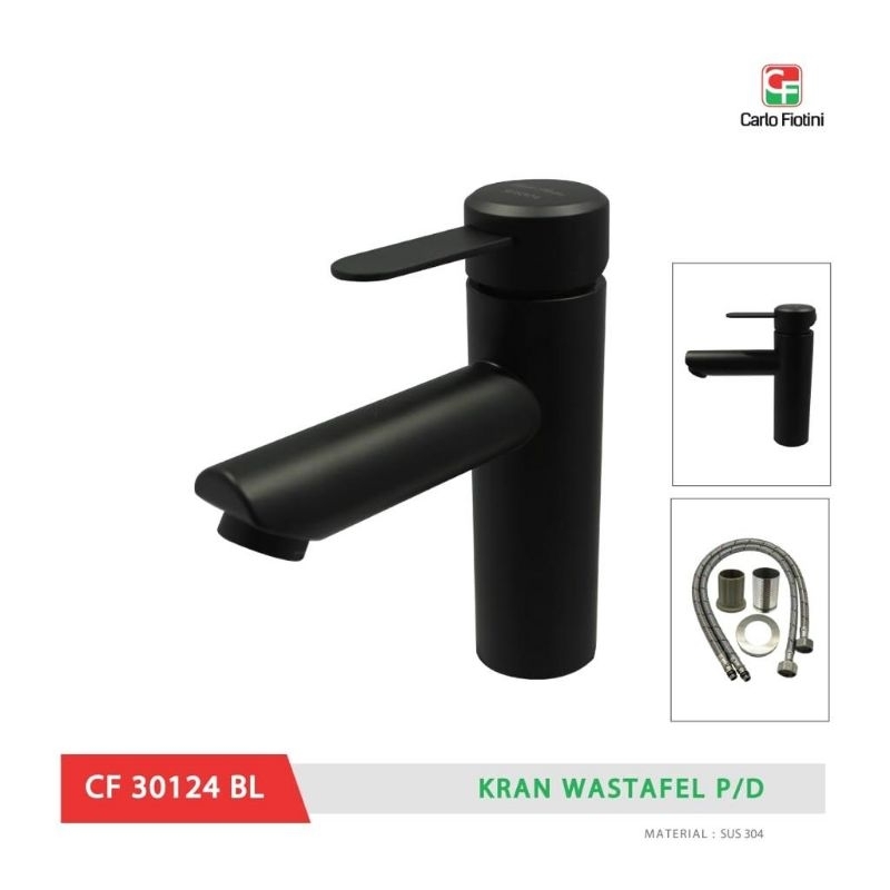 KRAN WASTAFEL CARLO FIOTINI STAINLESS 304 HITAM / BLACK 20CM PANAS DINGIN