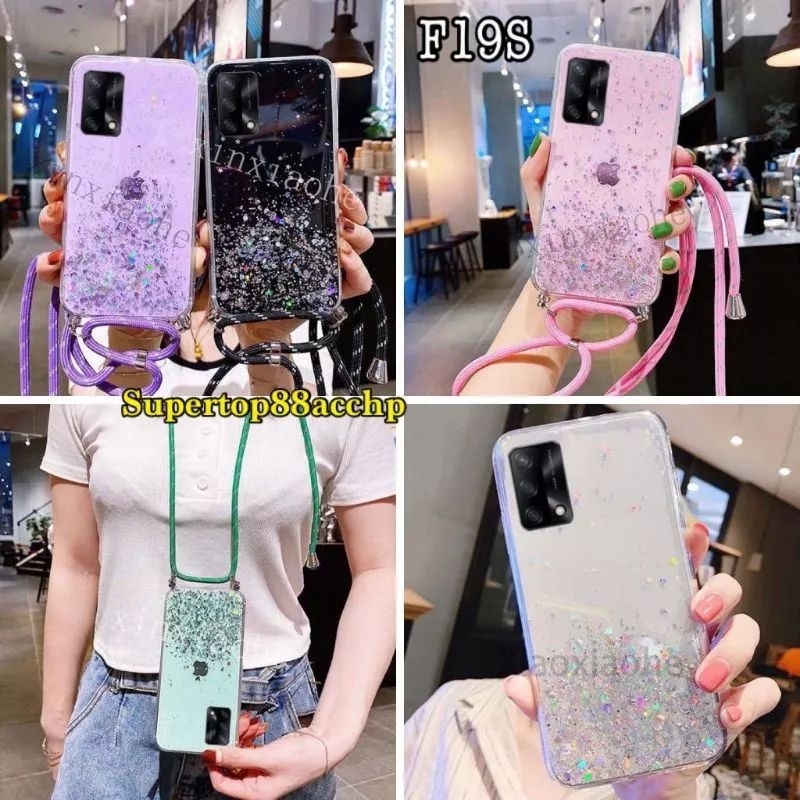 Case Tali Nagita Oppo A16 A54 A55 5G A74 4G A74 5G F19S 2021 Lanyard Glitter