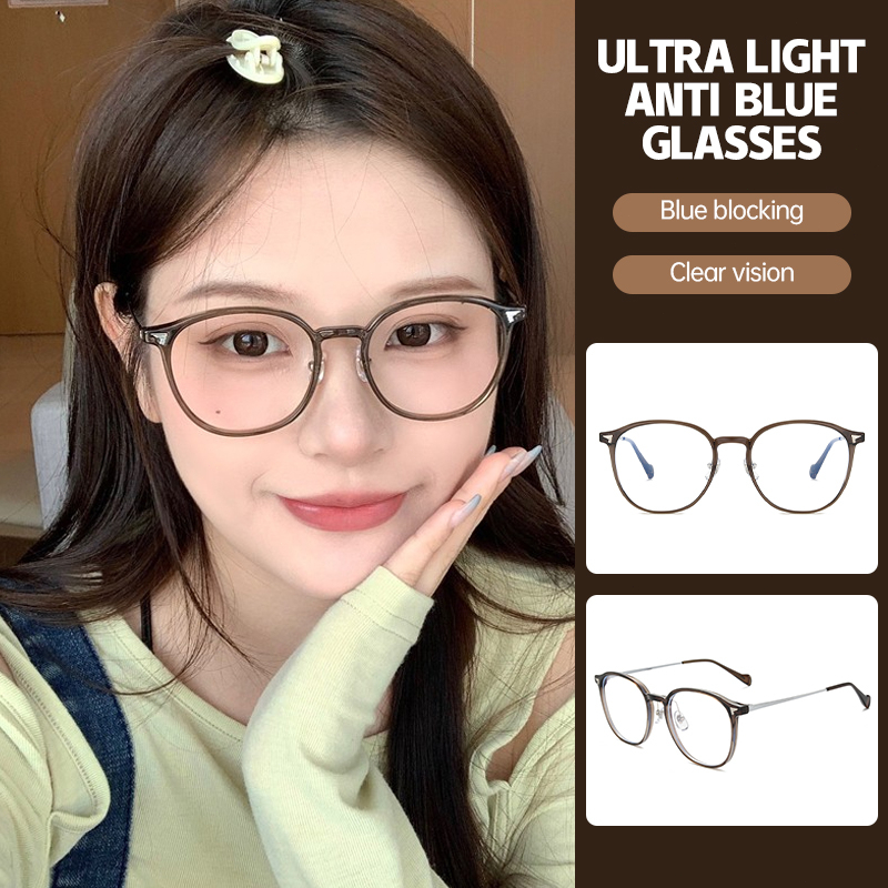 COD❤️Kacamata Anti Radiasi Photocromic Bulat Anti Blue Light Bahan Metal Oval Gaya Korea Untuk Pria Dan Wanita Photocromic