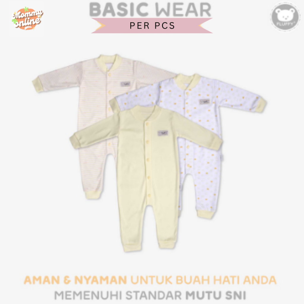 [MOMMYONLINE] Fluffy Jumper Bayi Fluffy Jumpsuit / Baju Kodok Buka Kaki Baby Fluffy (Panjang) size S 3 - 6 bulan Warna Yellow Series