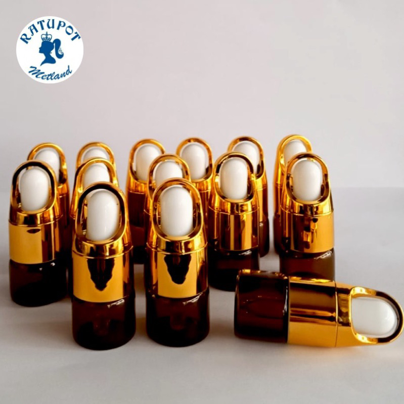 botol 3 ml kaca coklat tipis pipet ranjang gold karet putih