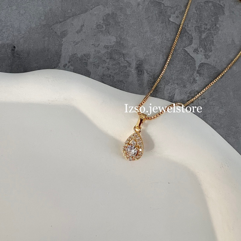 Izso Kalung Silfermis Kalung Anti Karat Korean Necklace Teardrop Cubic Zirconia Crystal