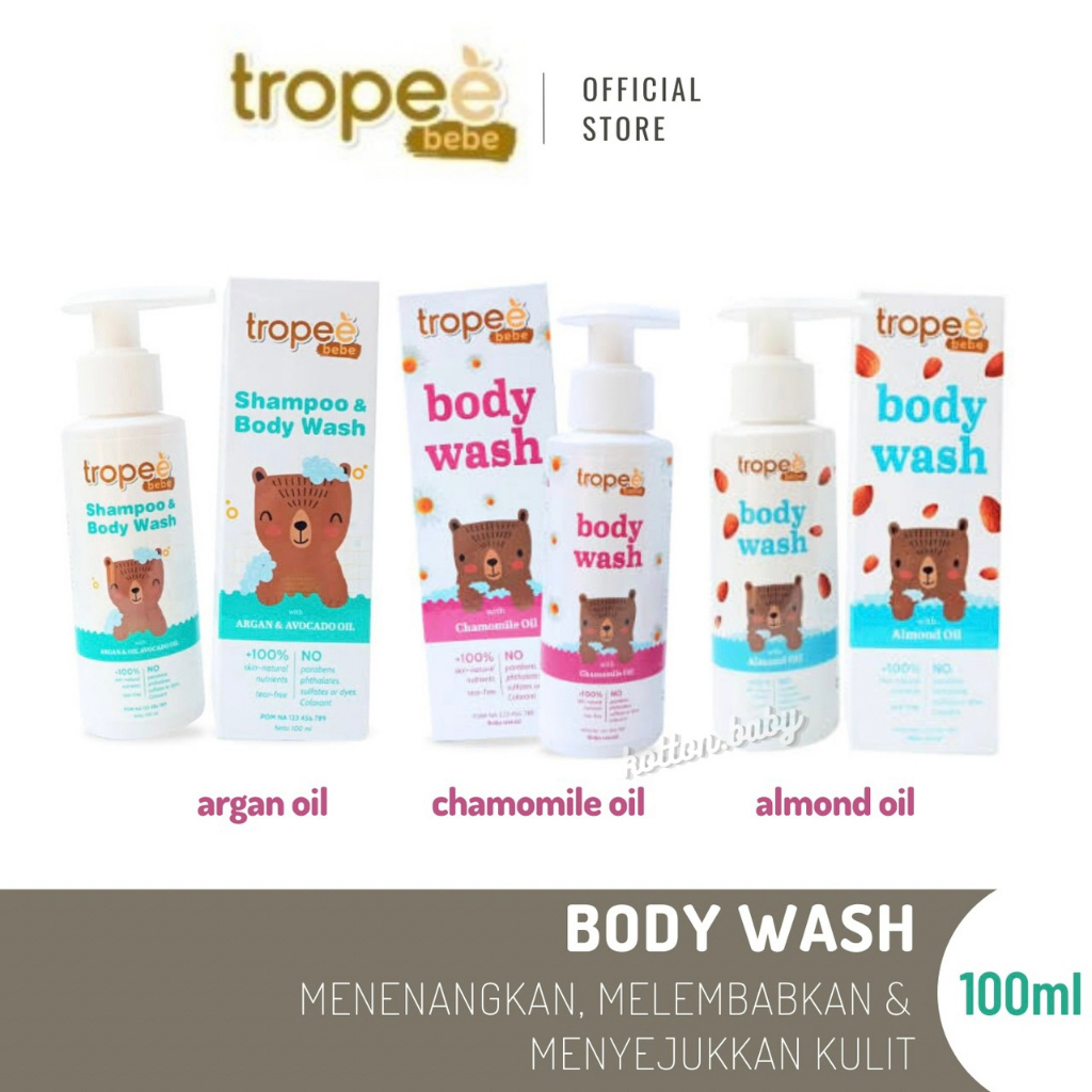 Tropee Bebe - Shampoo &amp; Body Wash (Shampo &amp; Sabun Mandi Anak) Chamomile Body Wash &amp; Almond Body Wash 100ml