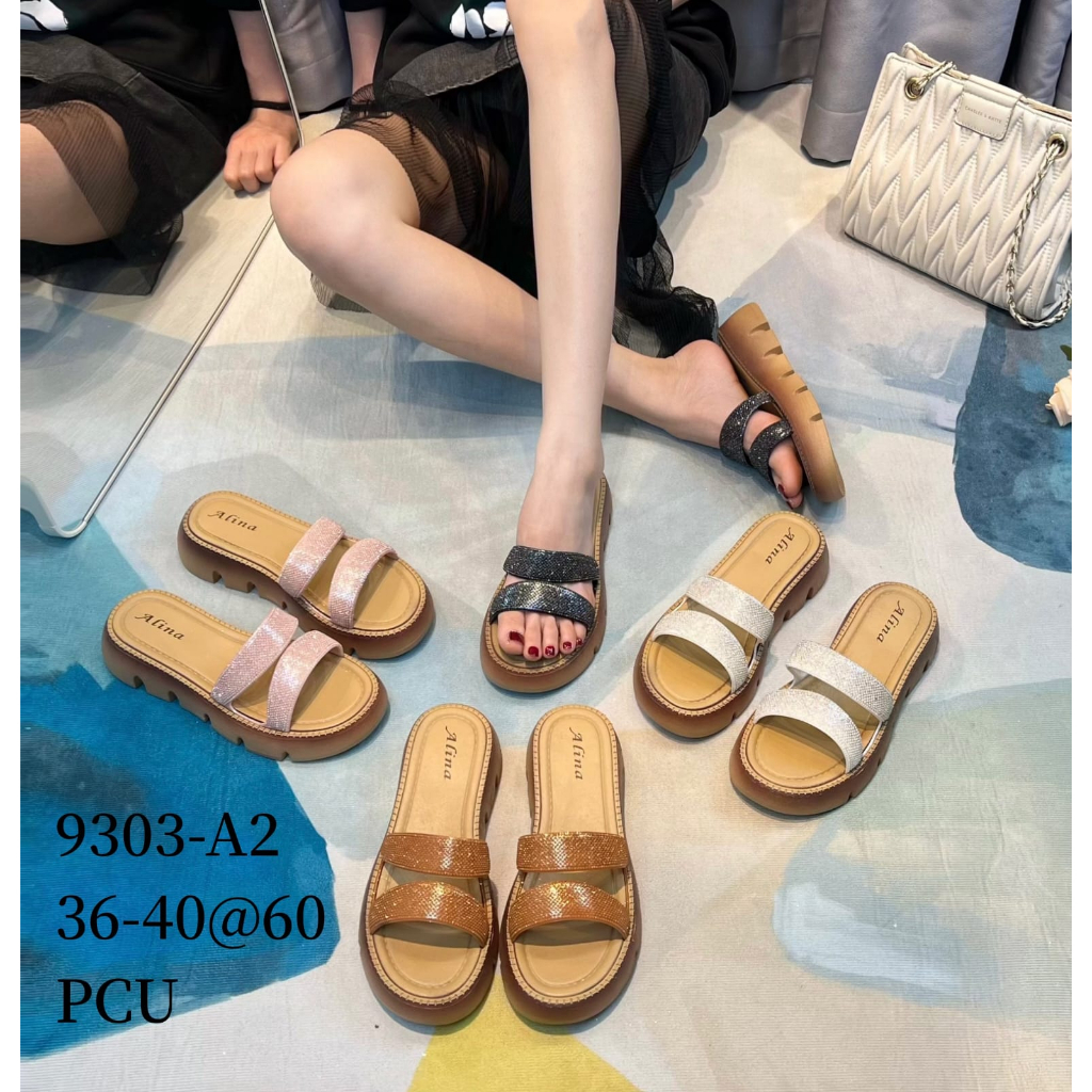 Sandal Wedges Wanita Import Ban 2 Gliter Sol Hitam &amp; Cokelat Winola Collection WNL 9303-A1/A2