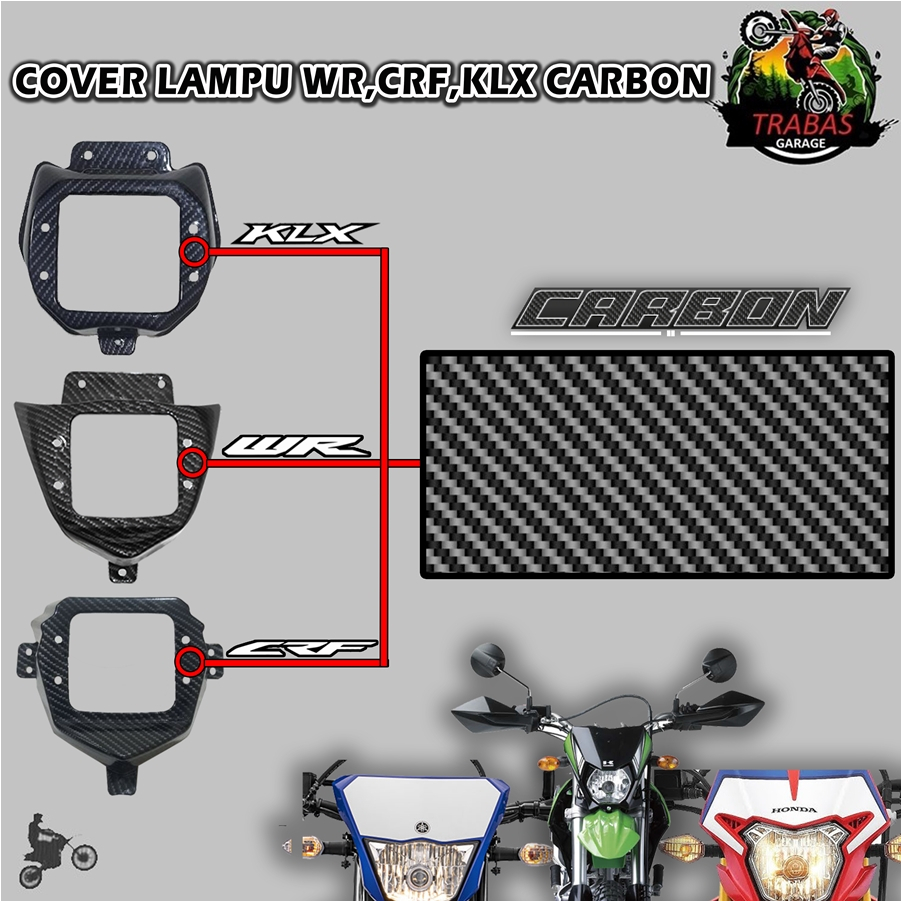 COVER LAMPU KLX CRF WR WR155 BATOK HEADLAMP HEAD LAMP DEPAN REFLEKTOR KARBON CARBON MOTOR TRAIL PNP