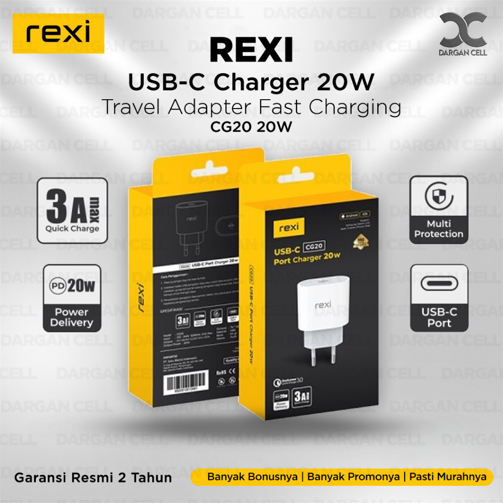 REXI CHARGER TYPE-C CG20 TRAVEL ADAPTOR FAST CHARGING 3A 20W