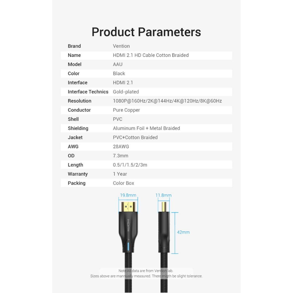 [1M] Vention Kabel HDMI 2.1 HIGH SPEED 4K@120Hz 8K 60Hz 1M PS4 PS5 PC