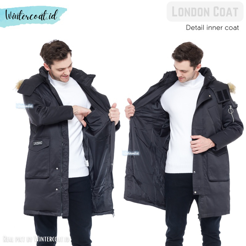 Men long winter coat padded padding jacket panjang london musim dingin pria jaket cowok waterproof snow salju thermal import