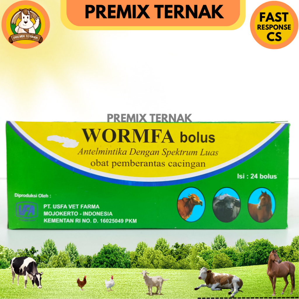 WORMFA BOLUS 1 BOX (24 Bolus) - Obat Cacing Spektrum Luas Pemberatas Cacingan Pada Sapi Kerbau Kuda - USFA