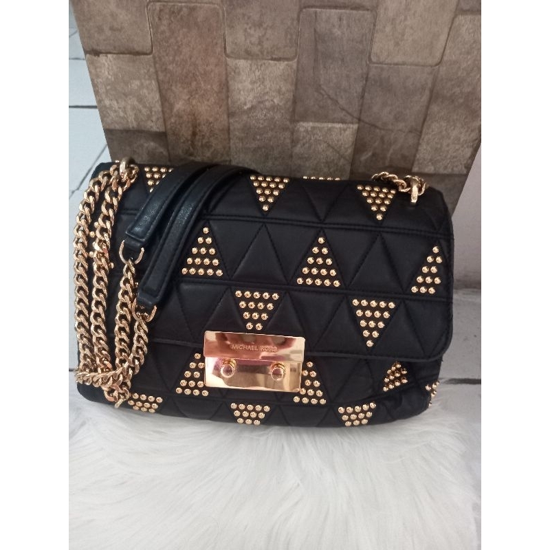 Preloved Tas Michael Kors Sloan Large Studded Gold HW dan Sling MK gold