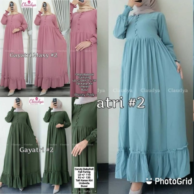 gamis ceruty kancing dada. hijau botol