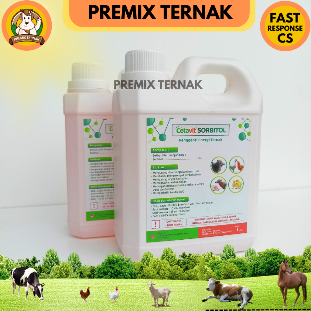 CETAVIT SORBITOL 1 LITER - Pengganti energy ternak - Suplemen Penambah/Pemulih Energi Ternak