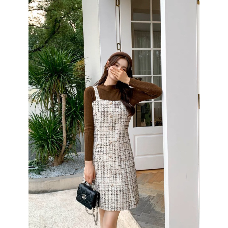 TWEED DRESS TERUSAN IMPORT WANITA NEW WINTER MX578